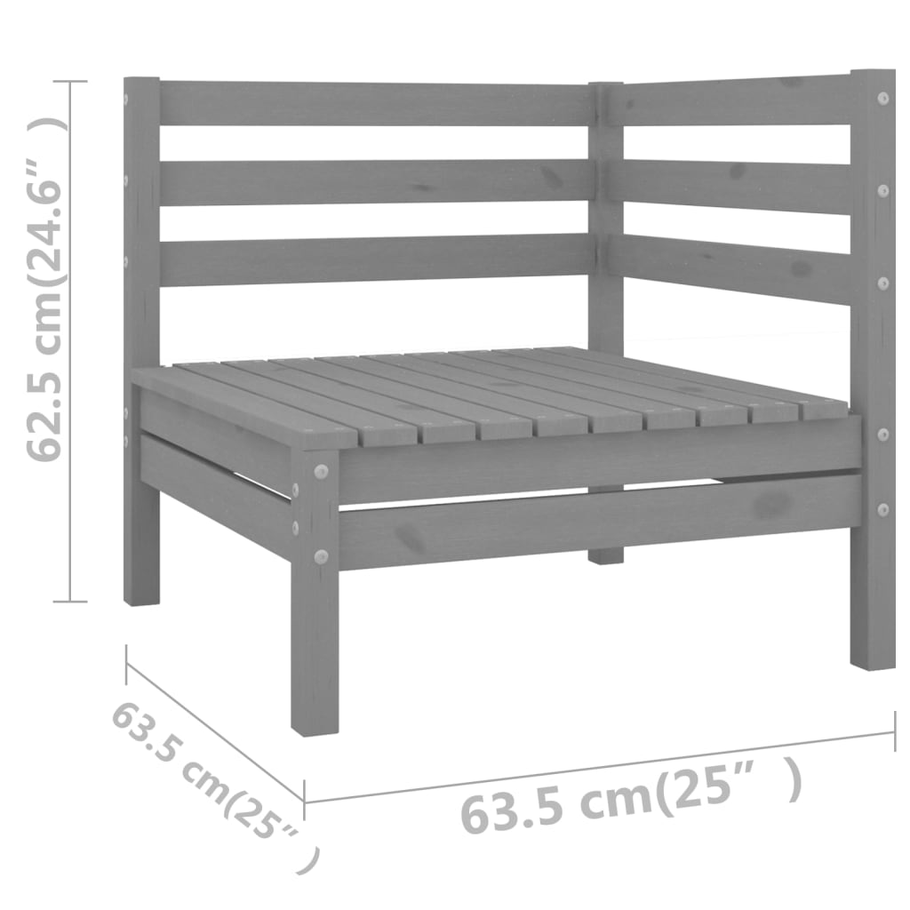 3-tlg. Garten-Lounge-Set Grau Kiefer Massivholz