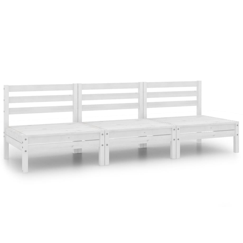 3-tlg. Garten-Lounge-Set Weiß Kiefer Massivholz