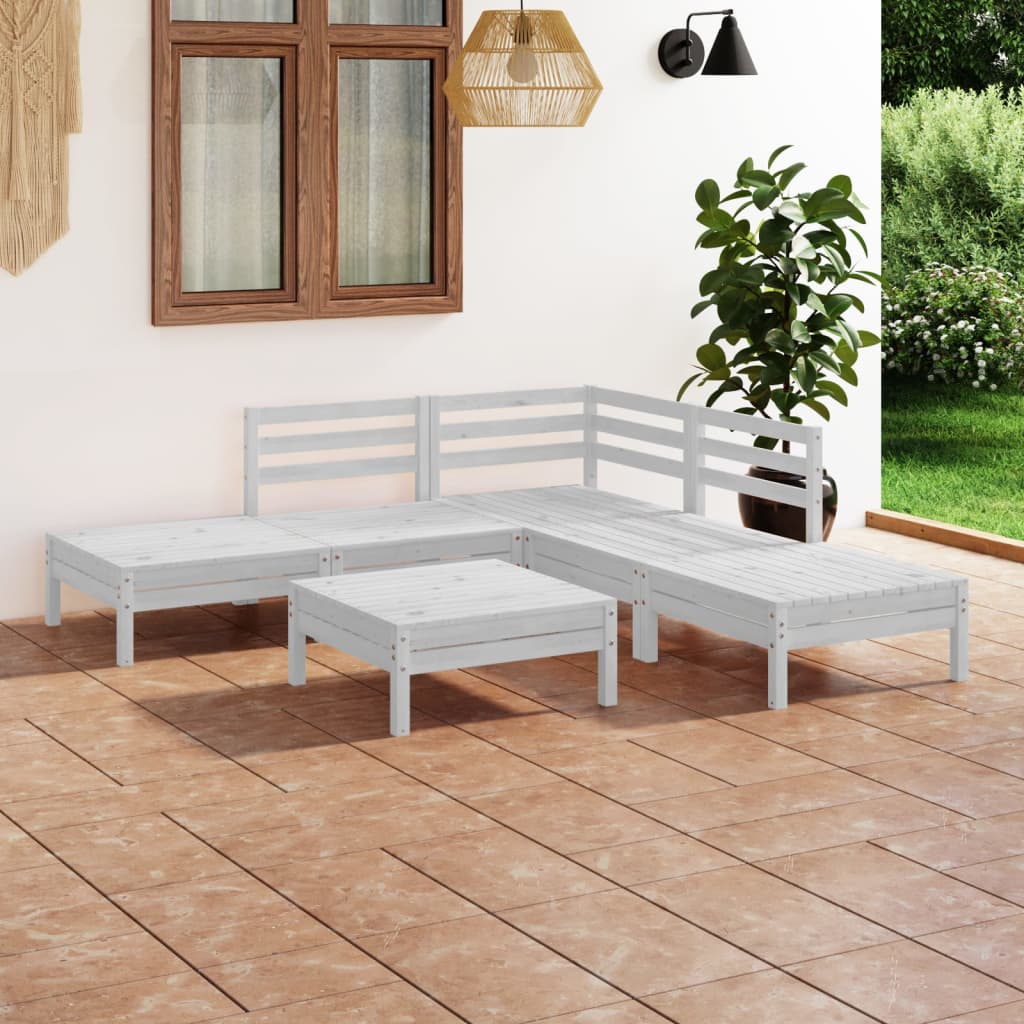 6-tlg. Garten-Lounge-Set Massivholz Kiefer Weiß