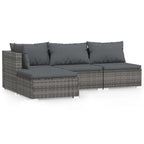 4-tlg. Garten-Lounge-Set mit Kissen Grau Poly Rattan