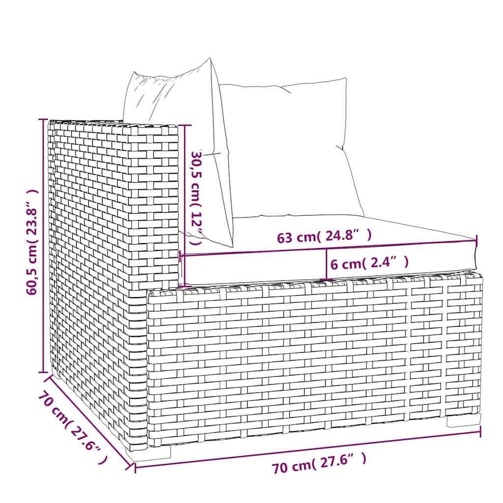 4-tlg. Garten-Lounge-Set mit Kissen Braun Poly Rattan