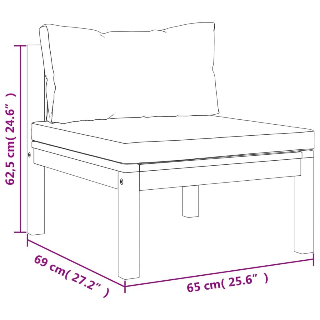 3-tlg. Garten-Lounge-Set mit Auflagen Massivholz Akazie