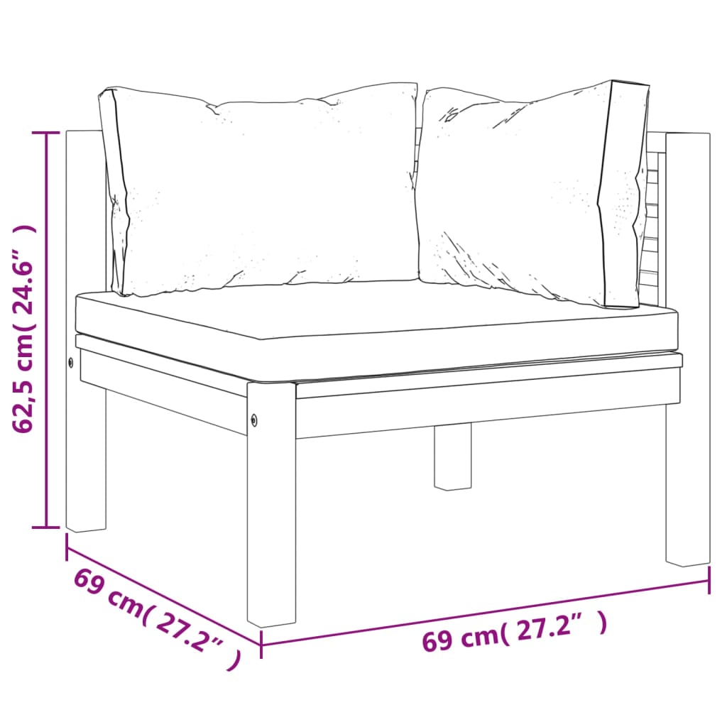 4-Sitzer-Gartensofa mit Creme Kissen Massivholz Akazie