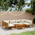 7-tlg. Garten-Lounge-Set mit Creme Kissen Massivholz Akazie