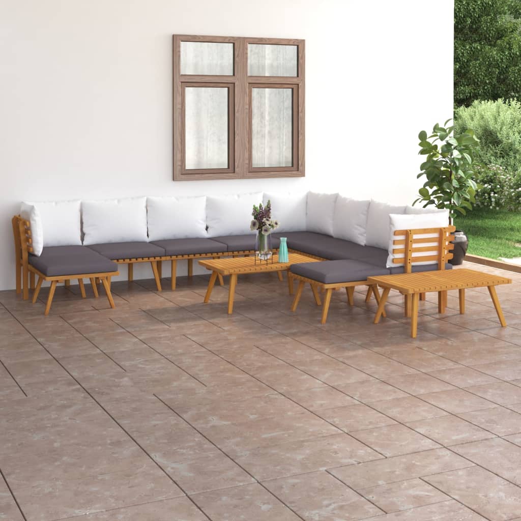 12-tlg. Garten-Lounge-Set mit Kissen Massivholz Akazie