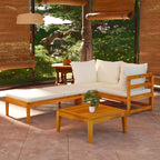 3-tlg. Garten-Lounge-Set mit Cremeweißen Kissen Massivholz Akazie