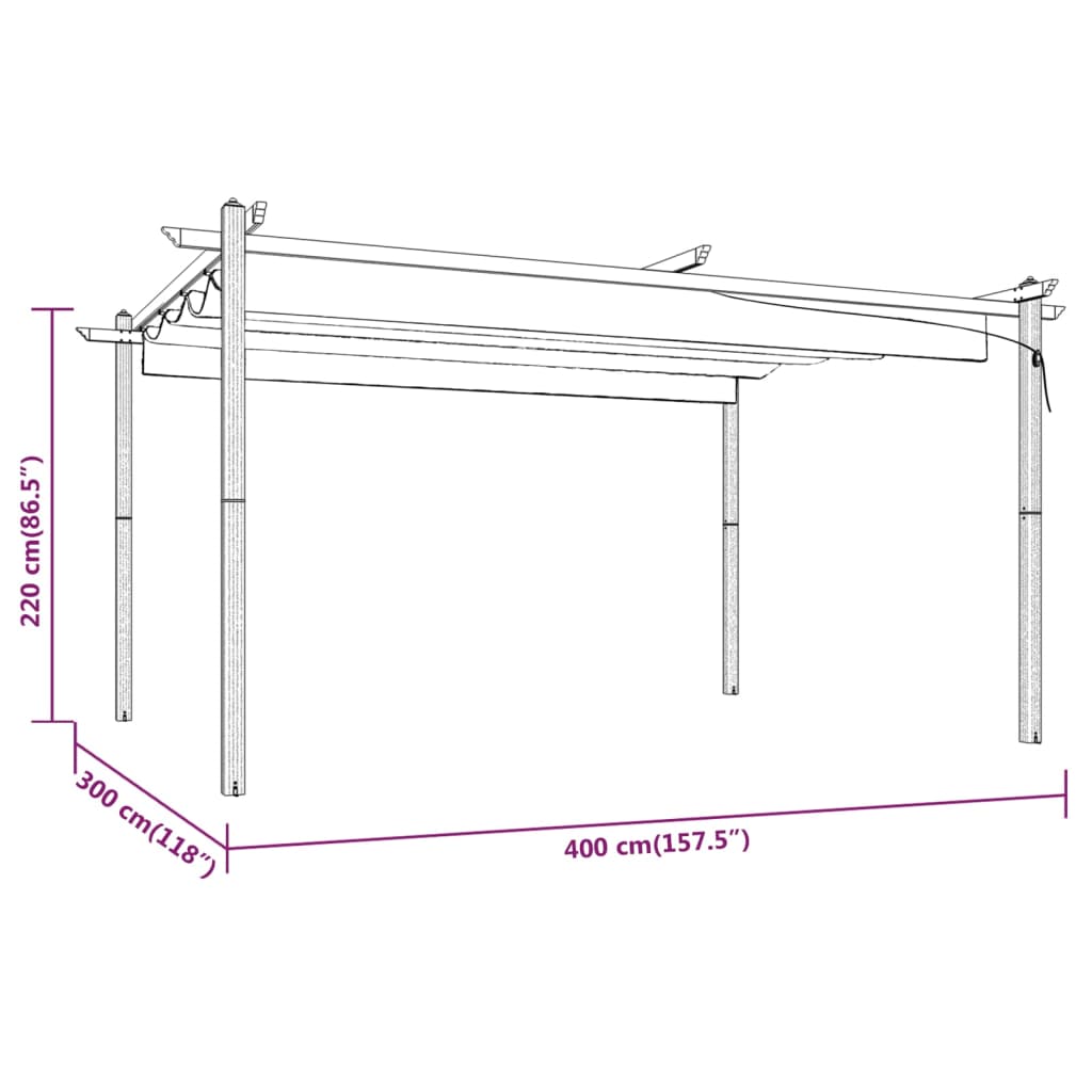 Pavillon mit Ausziehbarem Dach 4x3 m Creme