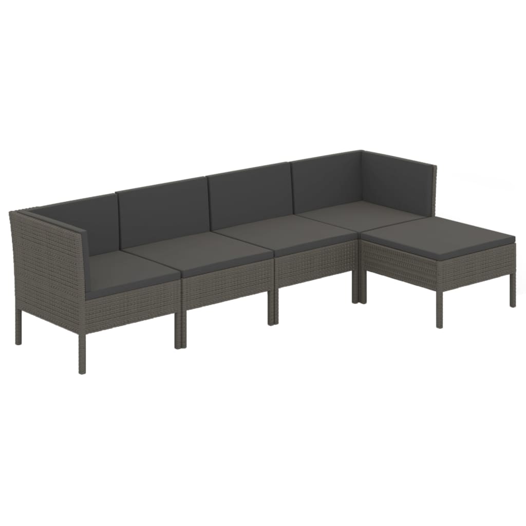 5-tlg. Garten-Lounge-Set mit Auflagen Poly Rattan Grau