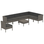 9-tlg. Garten-Lounge-Set mit Auflagen Poly Rattan Grau