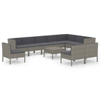 11-tlg. Garten-Lounge-Set mit Auflagen Poly Rattan Grau
