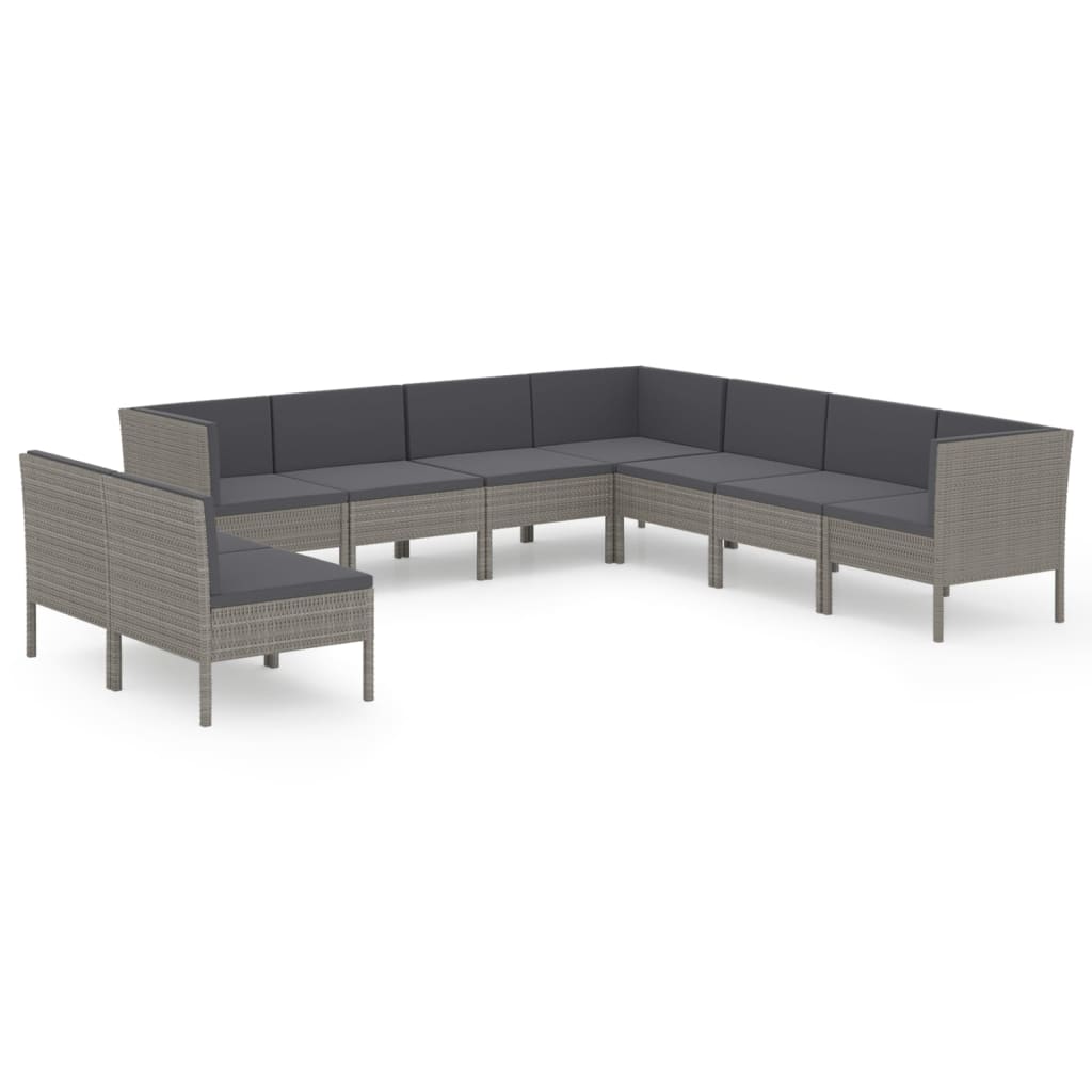 9-tlg. Garten-Lounge-Set mit Auflagen Poly Rattan Grau