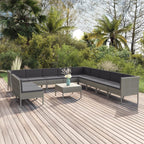 12-tlg. Garten-Lounge-Set mit Auflagen Poly Rattan Grau