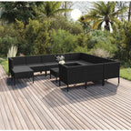 12-tlg. Garten-Lounge-Set mit Auflagen Poly Rattan Schwarz
