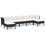 7-tlg. Garten-Lounge-Set mit Auflagen Poly Rattan Schwarz