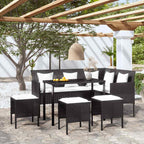 5-tlg. Sofagarnitur in L-Form mit Kissen Poly Rattan Schwarz