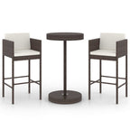 3-tlg. Gartenbar-Set mit Kissen Poly Rattan Braun