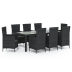 9-tlg. Garten-Essgruppe mit Kissen Poly Rattan Schwarz