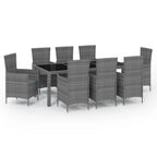 9-tlg. Garten-Essgruppe mit Kissen Poly Rattan Grau