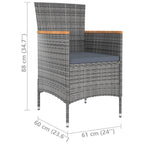 9-tlg. Garten-Essgruppe mit Kissen Poly Rattan Grau