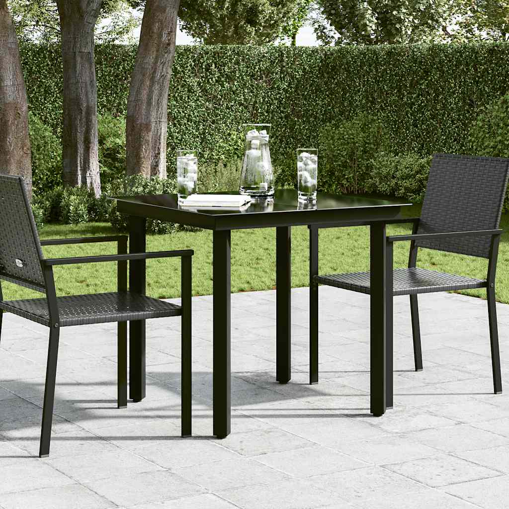 Garten-Esstisch Schwarz 80x80x74 cm Stahl und Glas