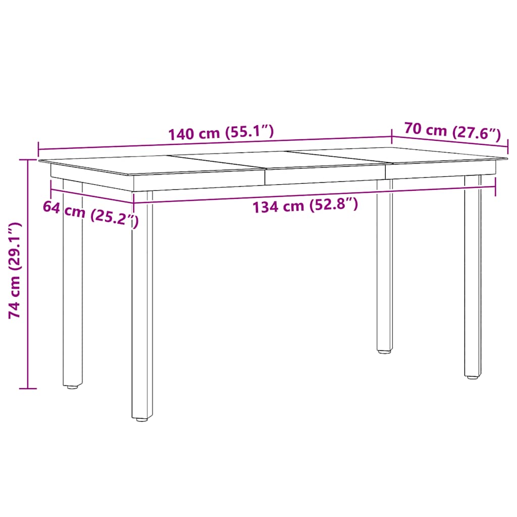 Garten-Esstisch Schwarz 140x70x74 cm Stahl und Glas