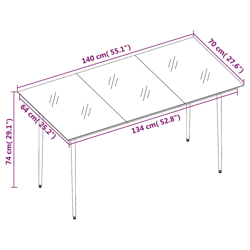 Garten-Esstisch Schwarz 140x70x74 cm Stahl und Glas