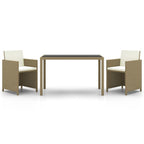 3-tlg. Garten-Essgruppe mit Kissen Poly Rattan Beige