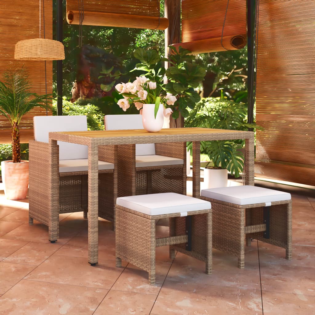 5-tlg. Garten-Essgruppe mit Kissen Poly Rattan Beige