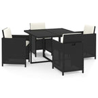 5-tlg. Garten-Essgruppe mit Kissen Poly Rattan Schwarz