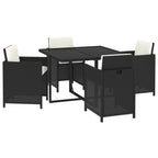 5-tlg. Garten-Essgruppe mit Kissen Poly Rattan Schwarz