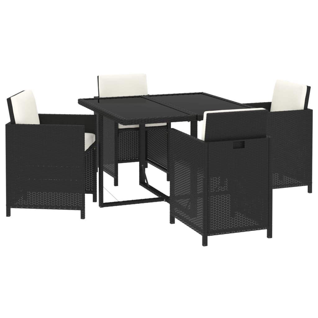 5-tlg. Garten-Essgruppe mit Kissen Poly Rattan Schwarz