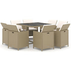 9-tlg. Garten-Essgruppe mit Kissen Poly Rattan Beige