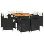 9-tlg. Garten-Essgruppe mit Kissen Poly Rattan Schwarz