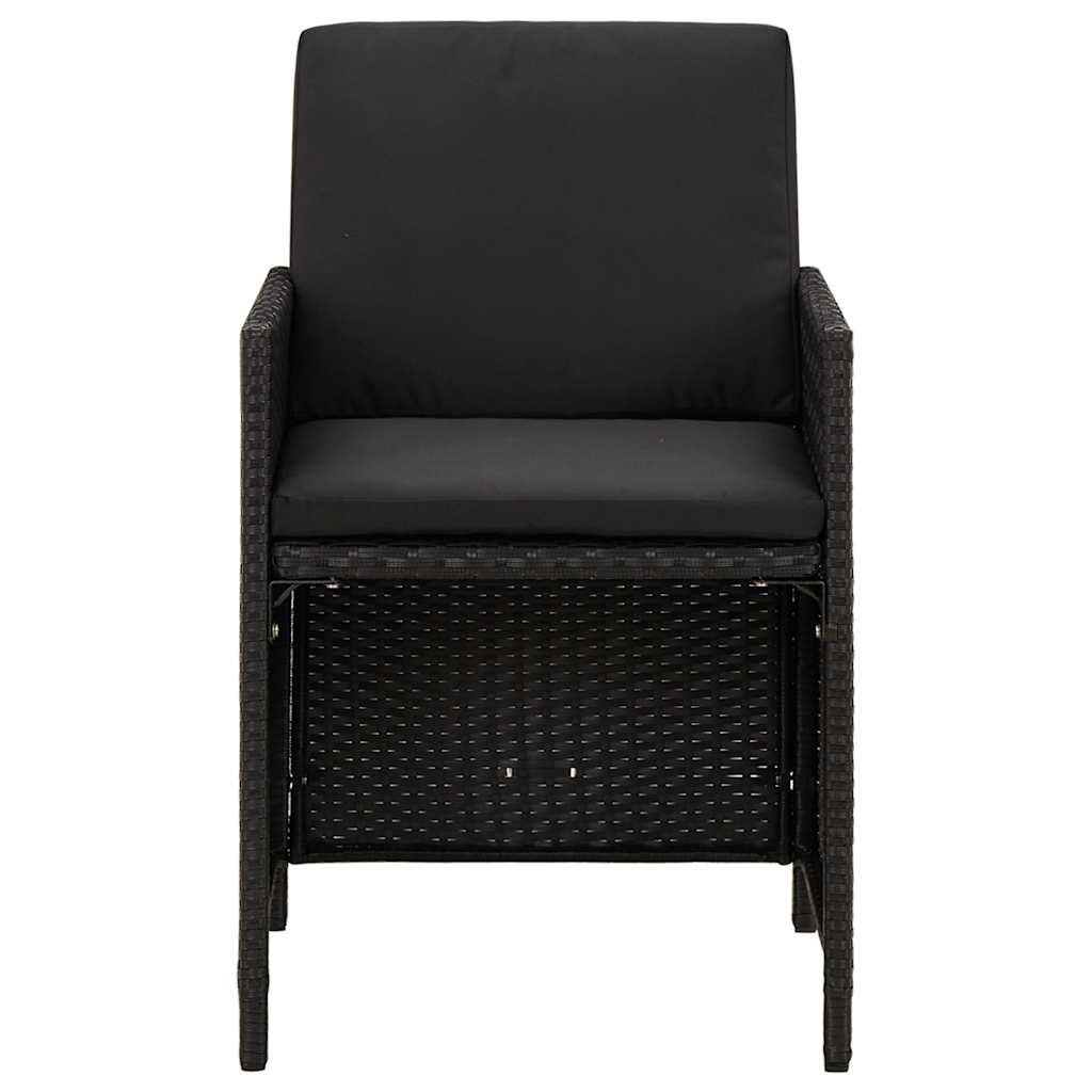 9-tlg. Garten-Essgruppe mit Kissen Poly Rattan Schwarz