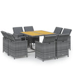 9-tlg. Garten-Essgruppe mit Kissen Poly Rattan Grau