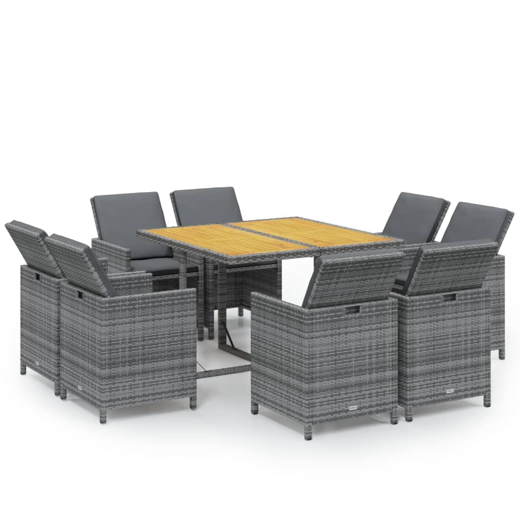 9-tlg. Garten-Essgruppe mit Kissen Poly Rattan Grau