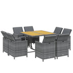 9-tlg. Garten-Essgruppe mit Kissen Poly Rattan Grau