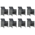 9-tlg. Garten-Essgruppe mit Kissen Poly Rattan Grau