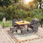 9-tlg. Garten-Essgruppe mit Kissen Poly Rattan Grau