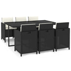 7-tlg. Garten-Essgruppe mit Kissen Poly Rattan Schwarz