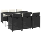 7-tlg. Garten-Essgruppe mit Kissen Poly Rattan Schwarz