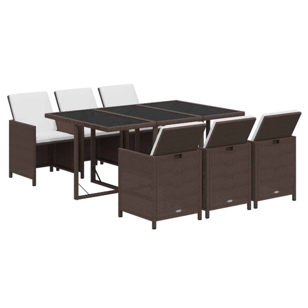 7-tlg. Garten-Essgruppe mit Kissen Poly Rattan Braun