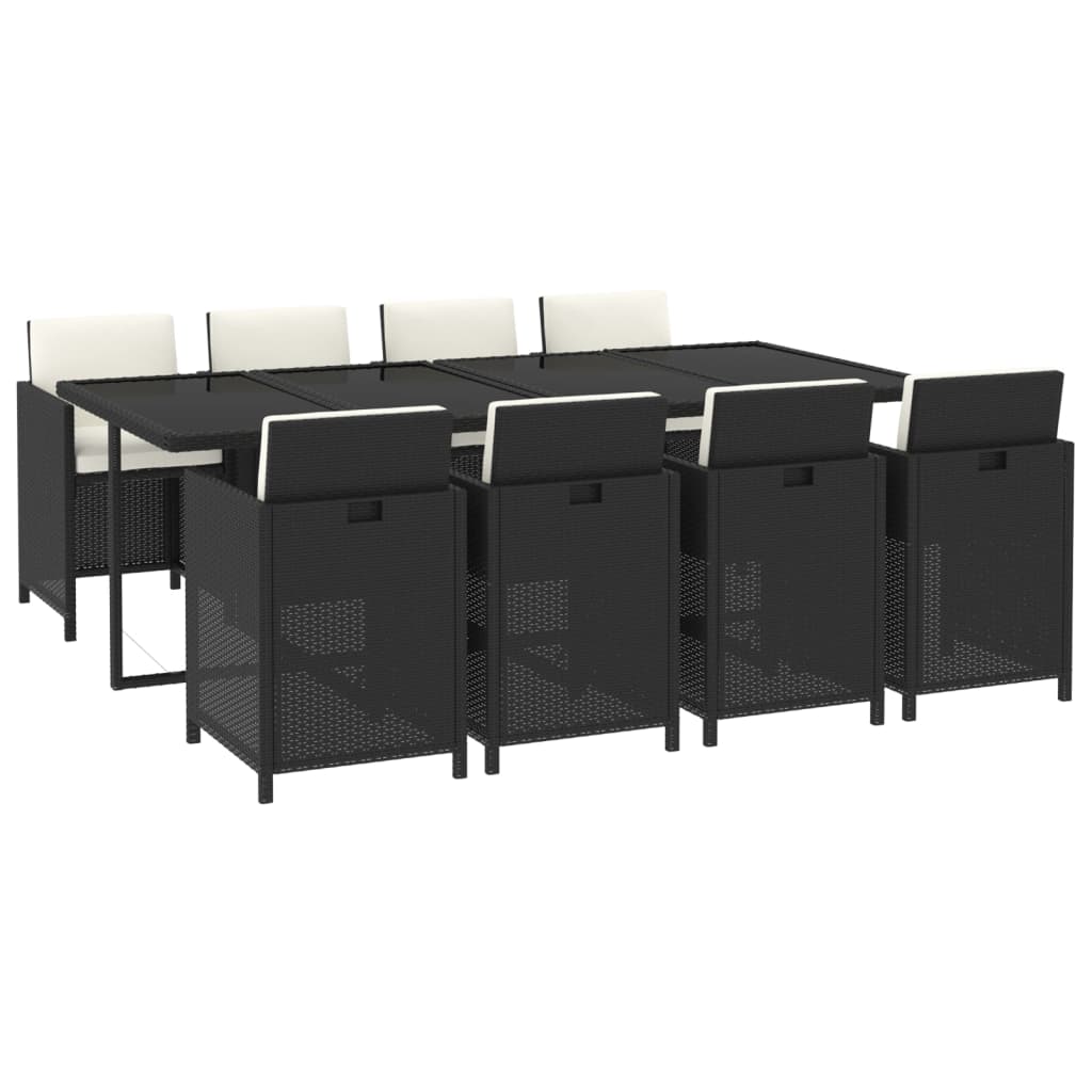 9-tlg. Garten-Essgruppe mit Kissen Poly Rattan Schwarz