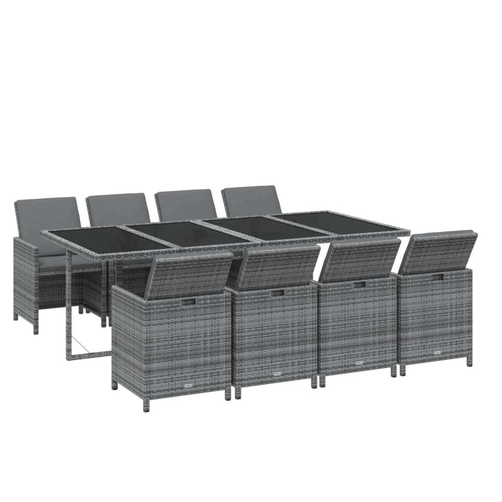 9-tlg. Garten-Essgruppe mit Kissen Poly Rattan Grau