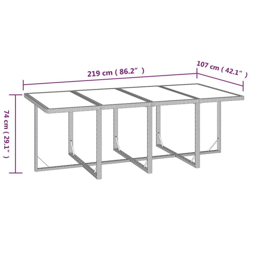 9-tlg. Garten-Essgruppe mit Kissen Poly Rattan Grau