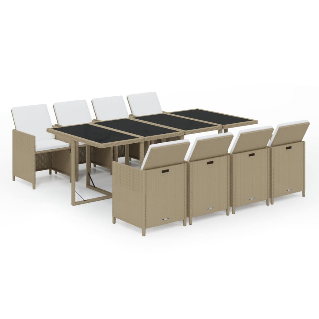 9-tlg. Garten-Essgruppe mit Kissen Poly Rattan Beige