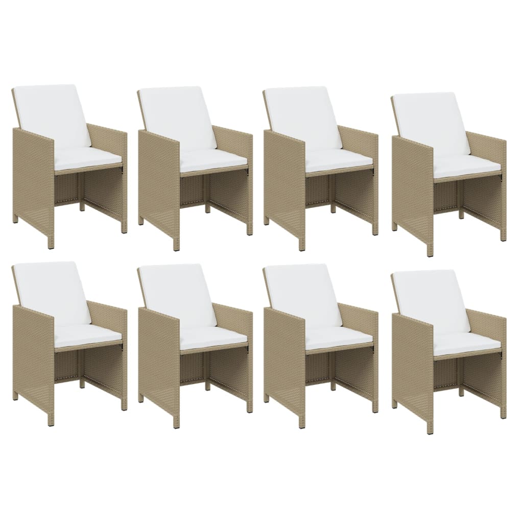 9-tlg. Garten-Essgruppe mit Kissen Poly Rattan Beige