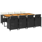 9-tlg. Garten-Essgruppe mit Kissen Poly Rattan Schwarz