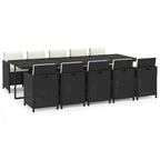 11-tlg. Garten-Essgruppe mit Kissen Poly Rattan Schwarz