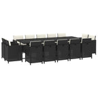 15-tlg. Garten-Essgruppe mit Kissen Poly Rattan Schwarz